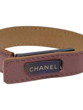 CHANEL Bracelet Leather Purple CC Auth bs23239